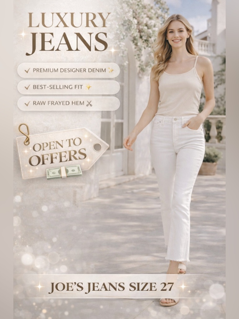 Joe's Jeans Hi Honey Flawless Crop Bootcut White Jeans Womens 27 Stretch - Picture 3 of 9